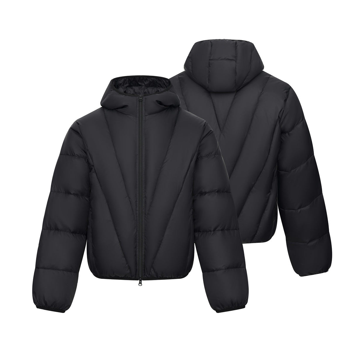 Hooded Puffer Down Jacket with Diagonal Quilting — Oversized Fit