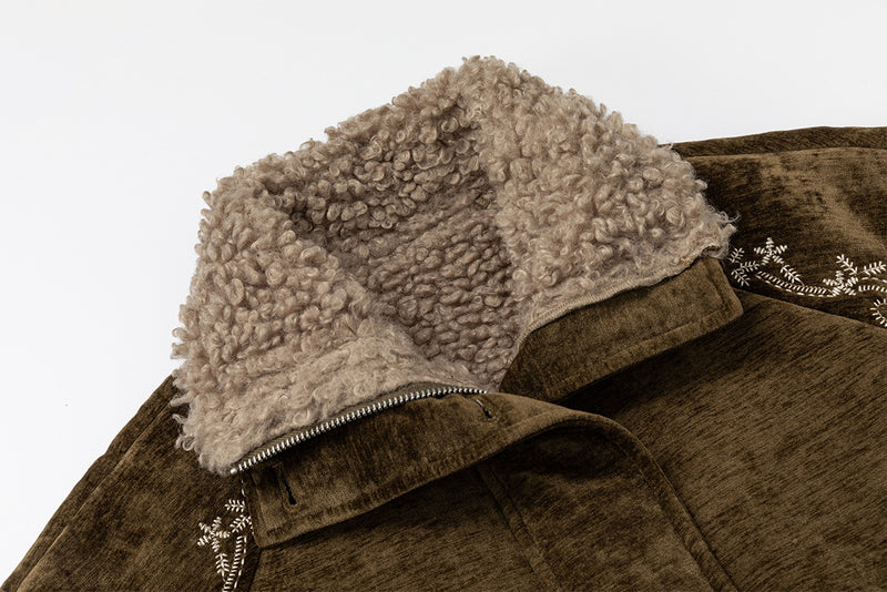 Sherpa-Lined Chenille Vintage Cotton Jacket – Nomadic Style with Floral