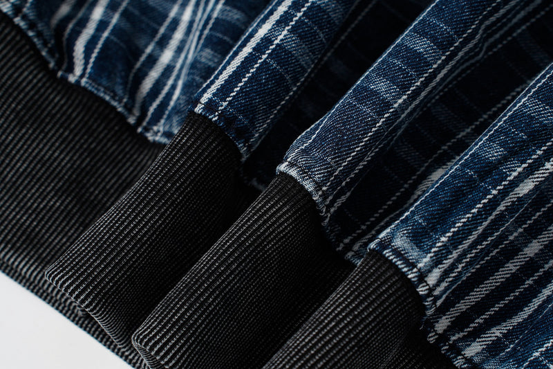 Sudadera con capucha y cremallera de patchwork de cuadros — Chaqueta extragrande de felpa y franela lavadas