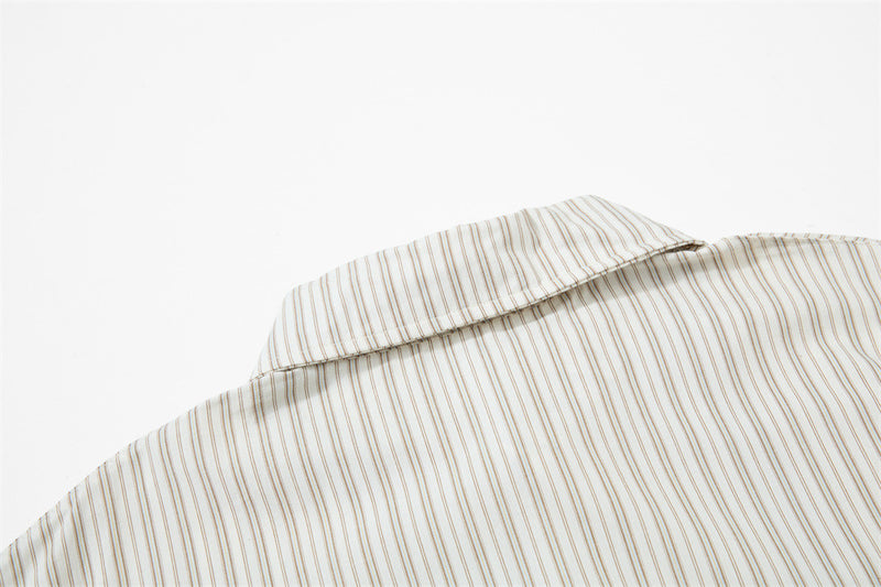 Striped Short Sleeve Shirt – Japanese Loose Fit with Necktie Detail