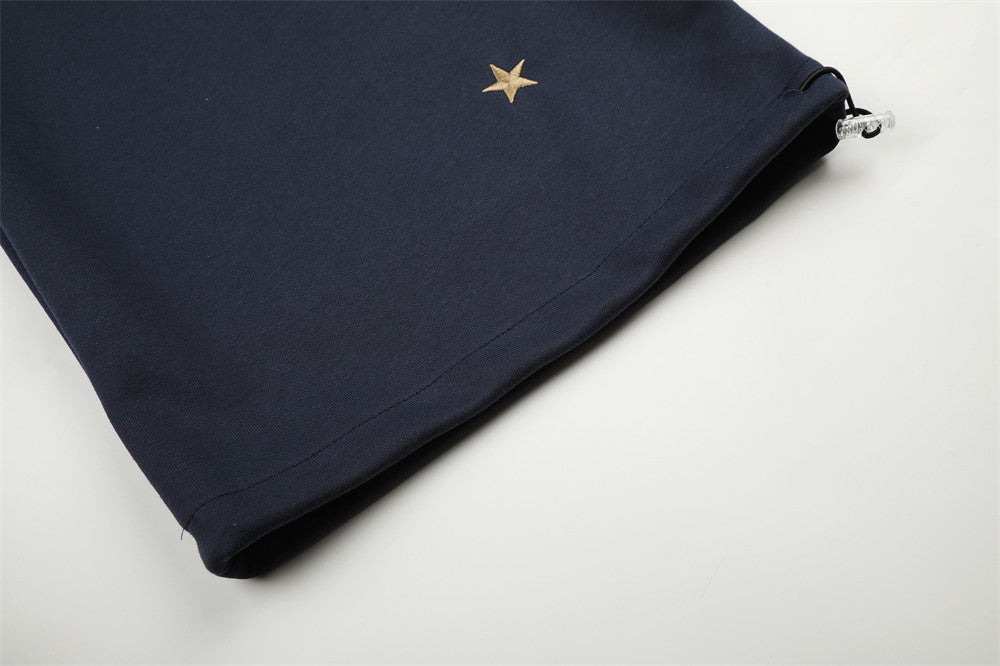 Wide Leg Star Patch Sweatpants with Leopard Print Waistband