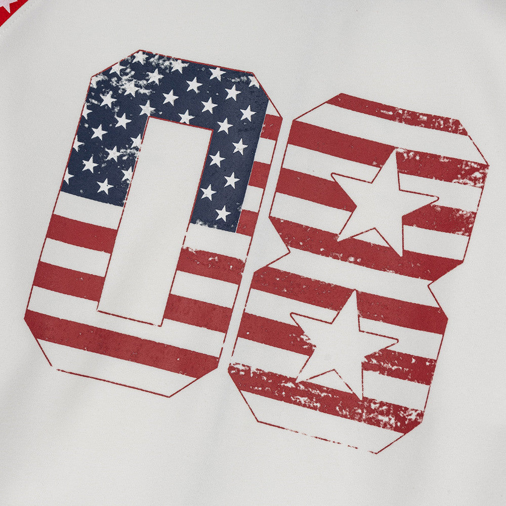 Colorblock Raglan Star-Print Zip-Up Hoodie with American Flag Back Graphic