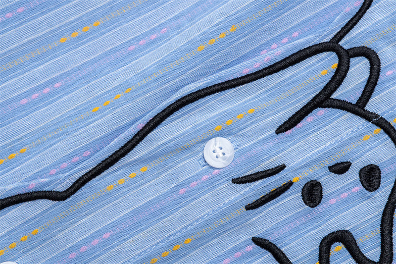 Camisa oversize de rayas con bordado de gato cartoon y detalles de lazos