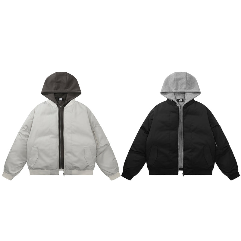 Chaqueta bomber con capucha extraíble y forro polar en capas – Abrigo acolchado de invierno