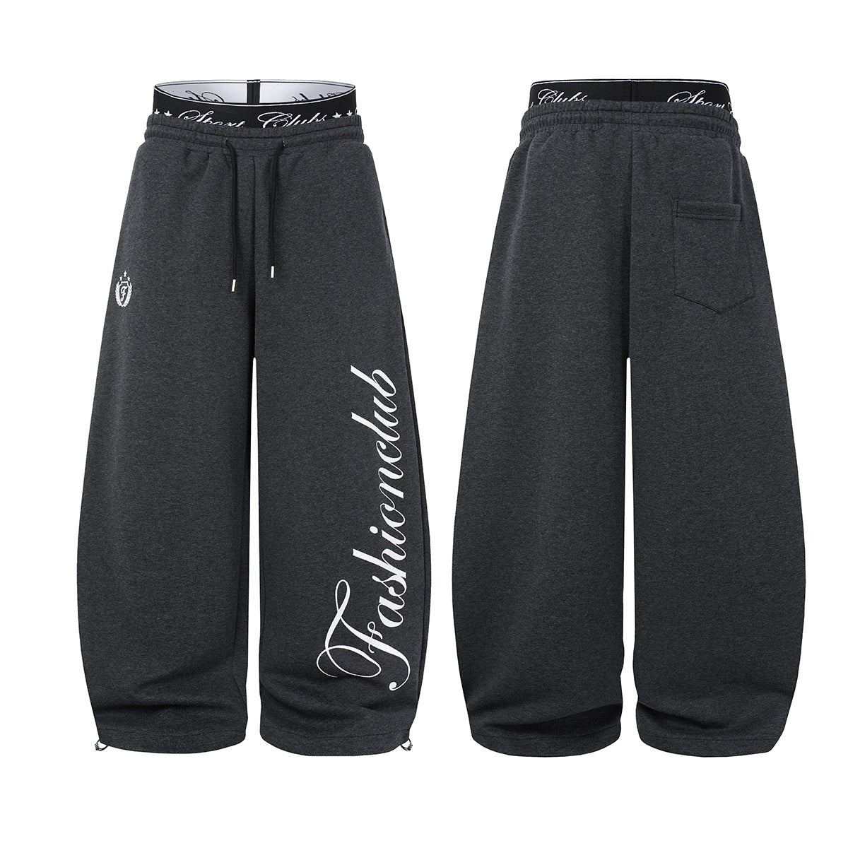 Wide-Leg Baggy Sweatpants with Fashionclub Script Print & Double-Waistband
