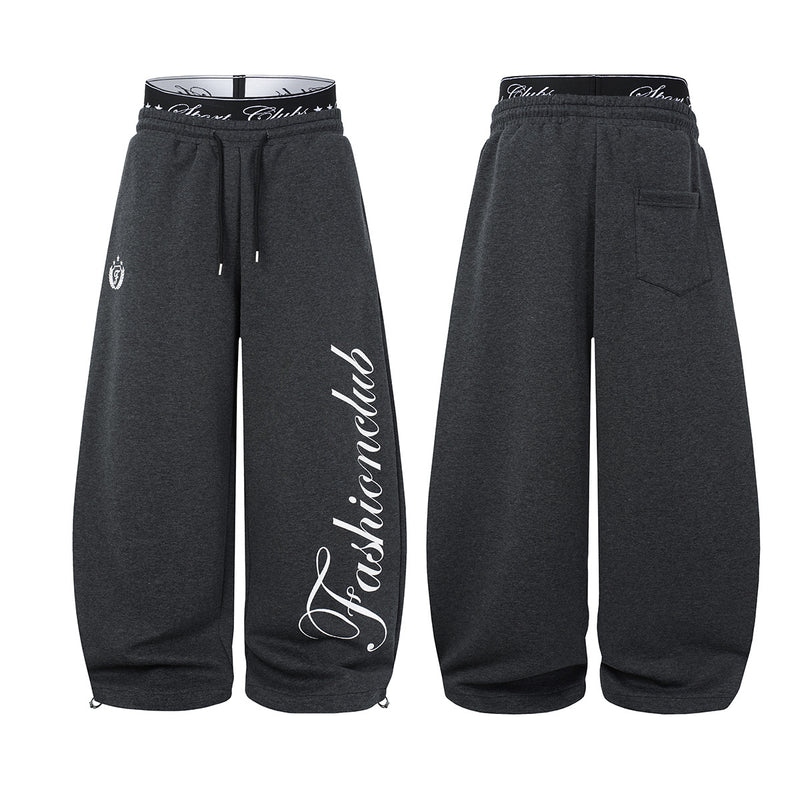 Wide-Leg Baggy Sweatpants with Fashionclub Script Print & Double-Waistband