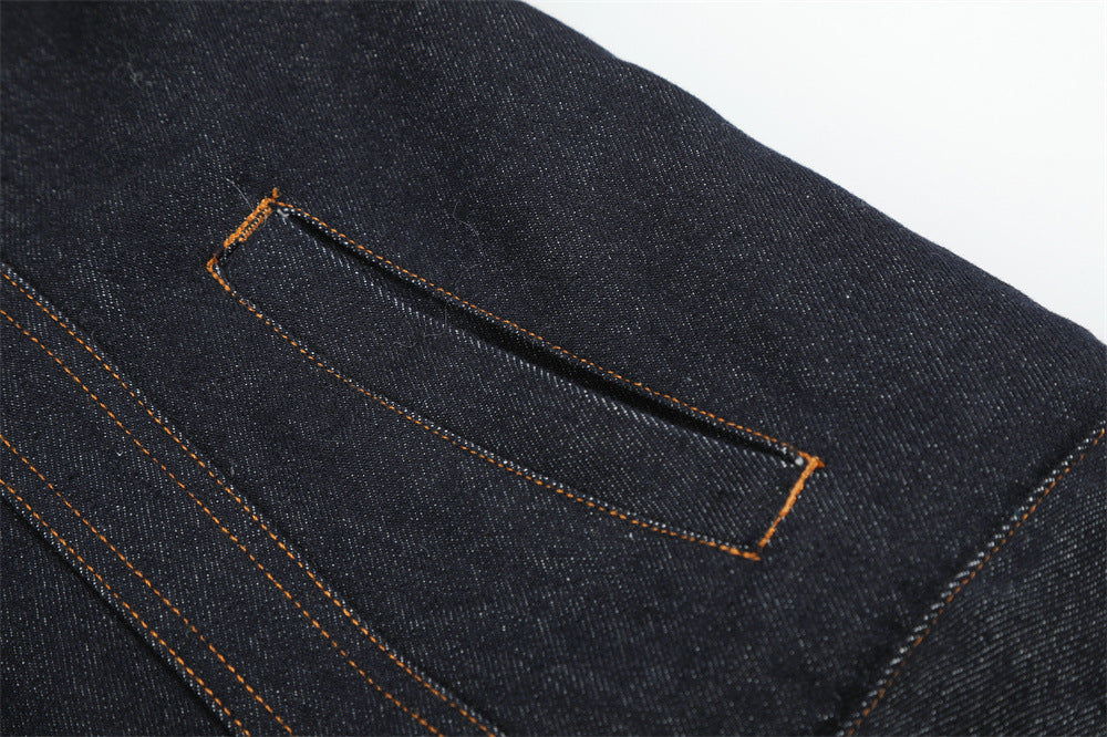 Dark Indigo Denim Jacket Men – Faux Fur Collar Sherpa-Lined Winter Trucker Coat