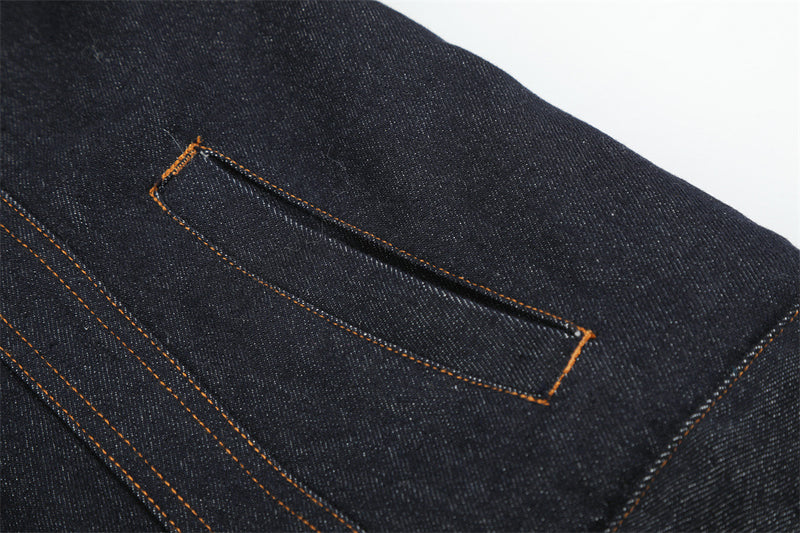 Dark Indigo Denim Jacket Men – Faux Fur Collar Sherpa-Lined Winter Trucker Coat