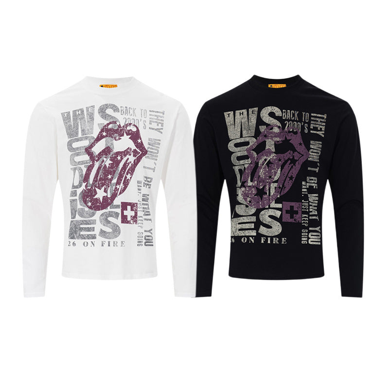 ロングスリーブ ロックグラフィックTシャツ｜色あせプリント ストリートウェアシャツ