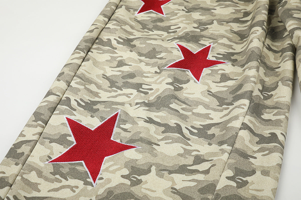 Pantalones de chándal camuflaje de pierna ancha con estrellas bordadas y gráfico 680