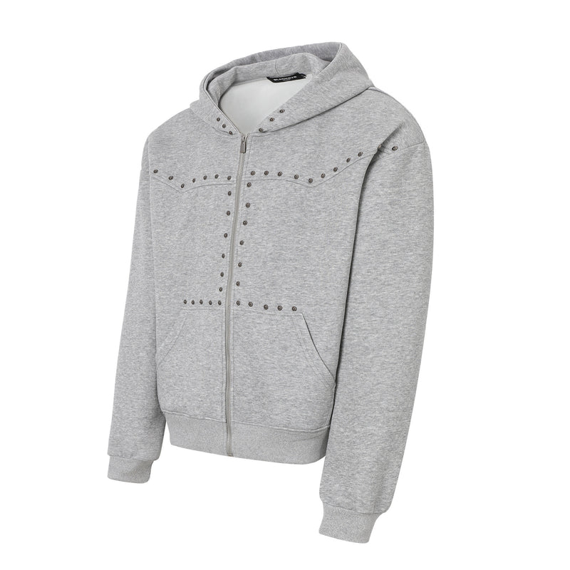 Designer Zip-Up Hoodie with Metal Stud Detail — Heavyweight Oversized Fit