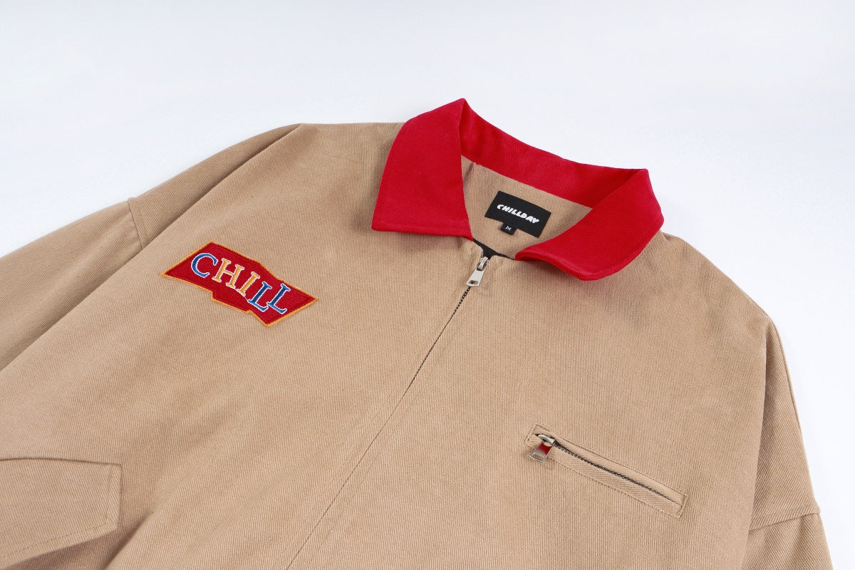 Veste Harrington rétro color block – Veste de travail zippée à col contrastant