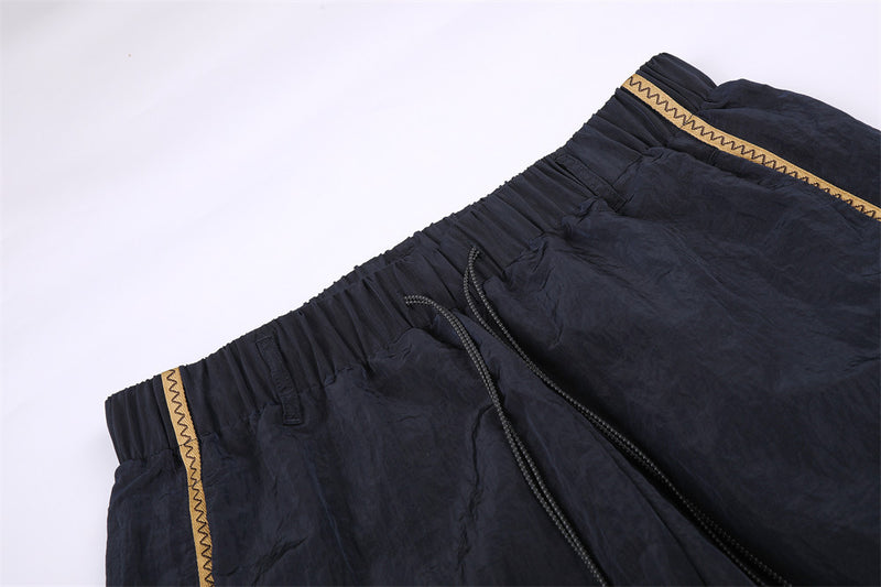 Wide-Leg Track Pants with Gold Side Stripe and Drawstring Waist