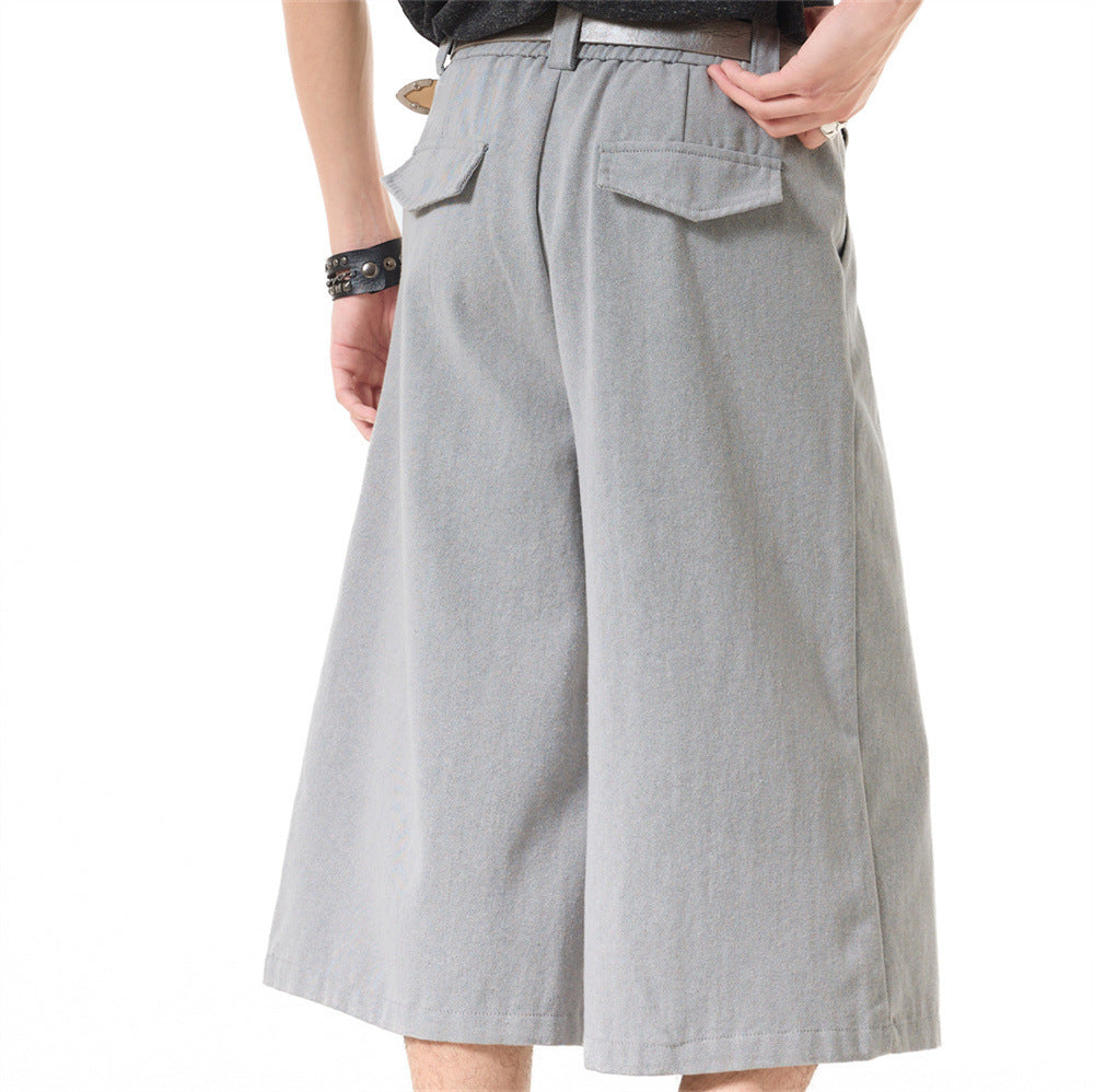 Wide-Leg Pleated Cropped Shorts with Belt – Men's Relaxed Fit