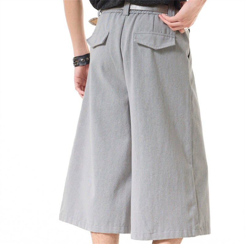 Wide-Leg Pleated Cropped Shorts with Belt – Men's Relaxed Fit