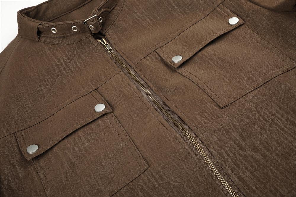 Casual Jacket for Men – Relaxed Fit Stand Collar Moto Jacket with Dual Zip &