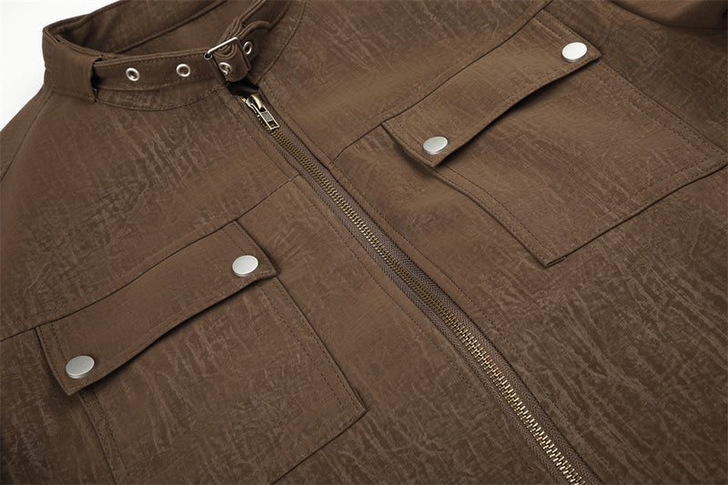 Casual Jacket for Men – Relaxed Fit Stand Collar Moto Jacket with Dual Zip &