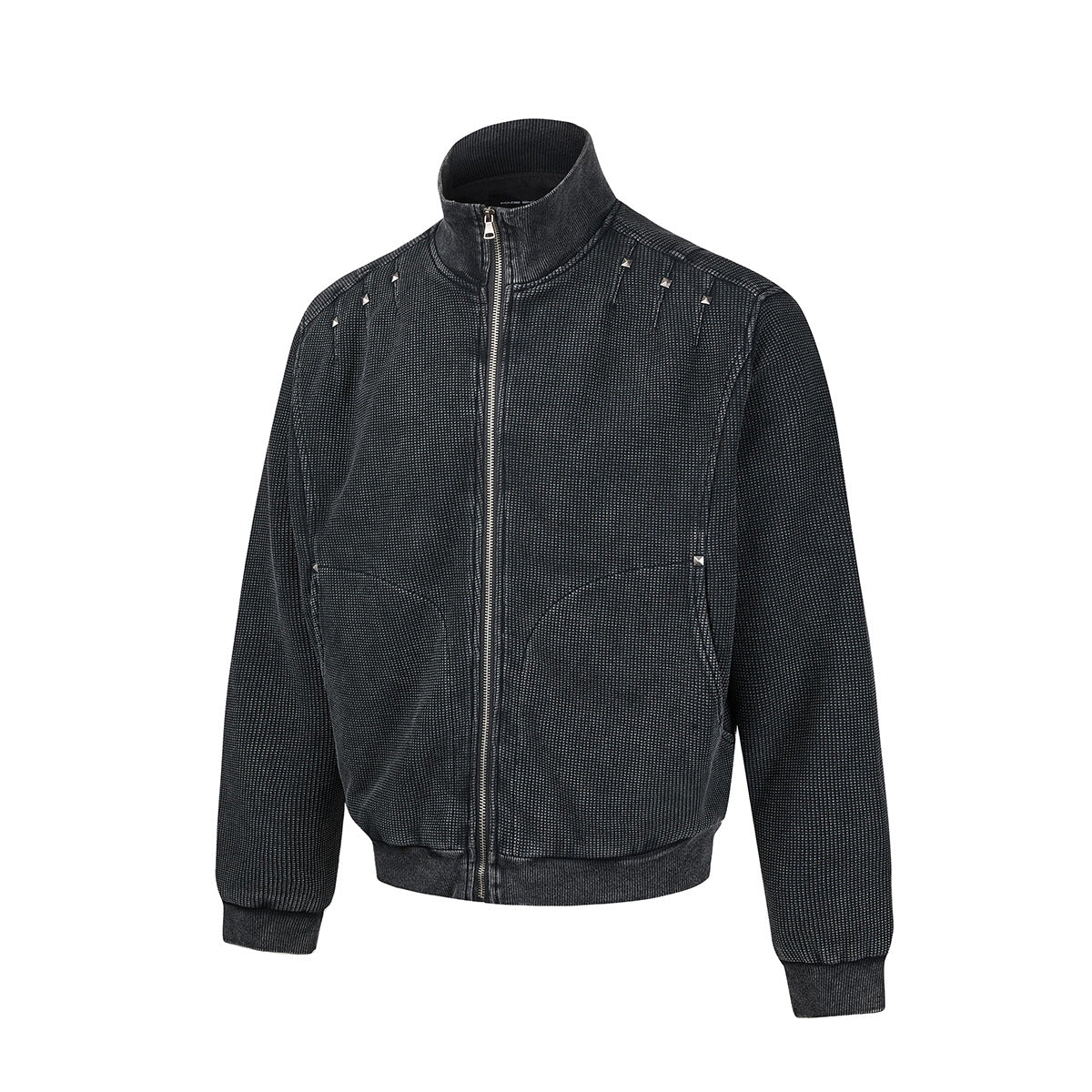 Blouson bomber en maille gaufrée délavée à l’acide avec rivets métalliques
