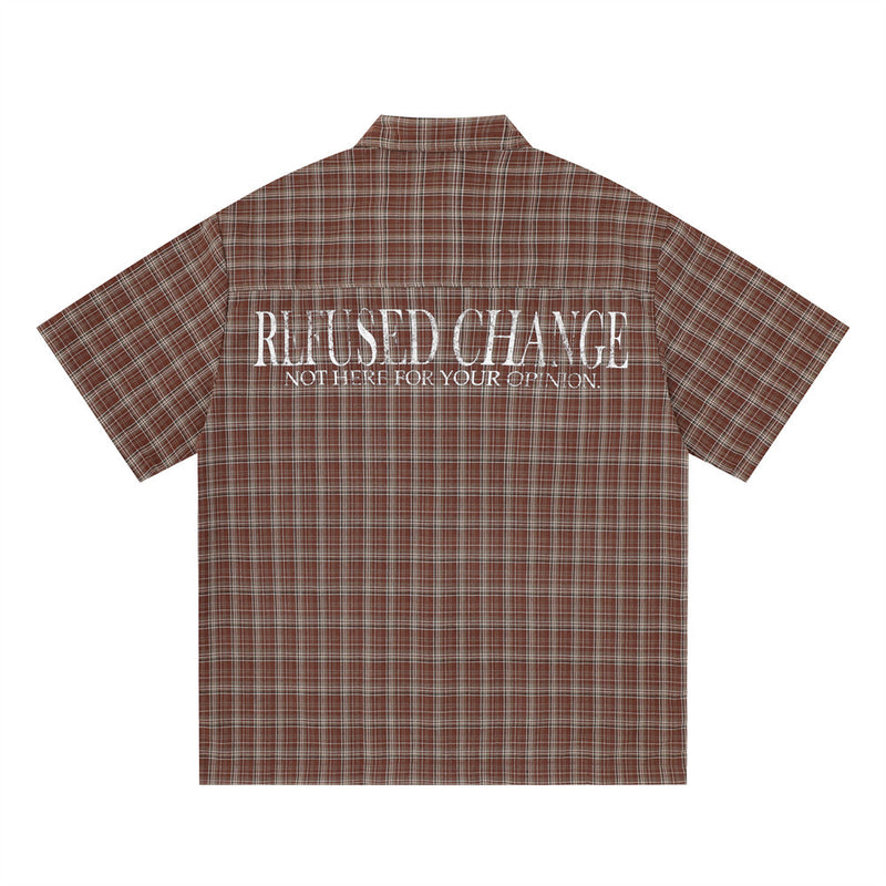 Don't Judge Me Graphic Patchwork Plaid Short Sleeve Shirt