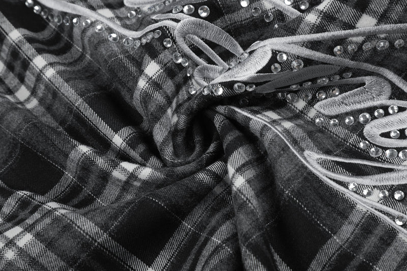 Plaid Wide-Leg Sweatpants with Drawstring Waist & Script Graphic