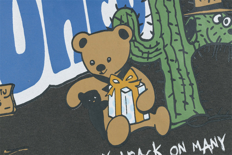 Hoodie mit Cartoon-Bär- und Kaktusgrafik, Colorblock-Raglanärmeln