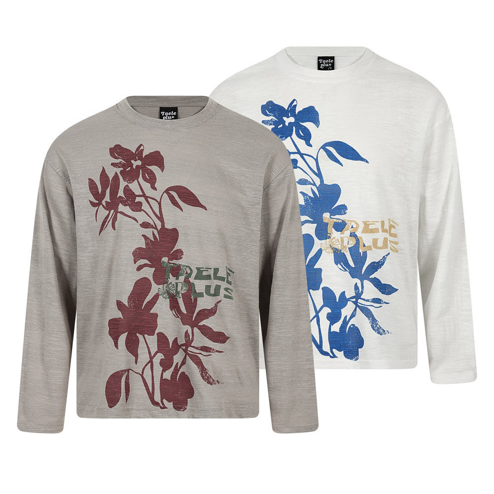 Men's Floral Shadow Print Long Sleeve Tee – Oversized Crewneck