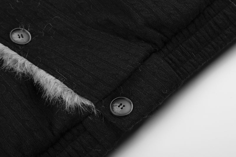 Men's Faux Fur Collar Bomber Jacket – Black Padded Winter Coat