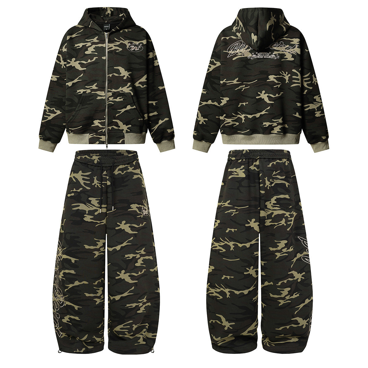 Zip-Hoodie mit Drachenemblem – Oversized Streetwear in Camo & Schwarz