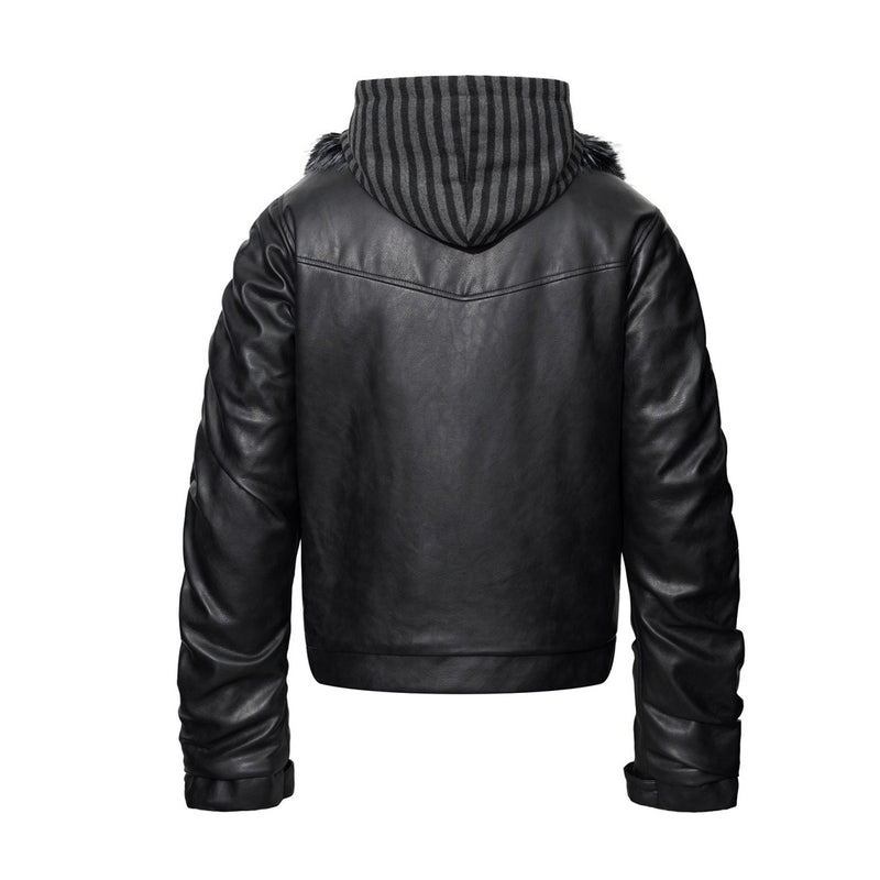 Veste matelassée en similicuir avec col en fausse fourrure et boutons croisés