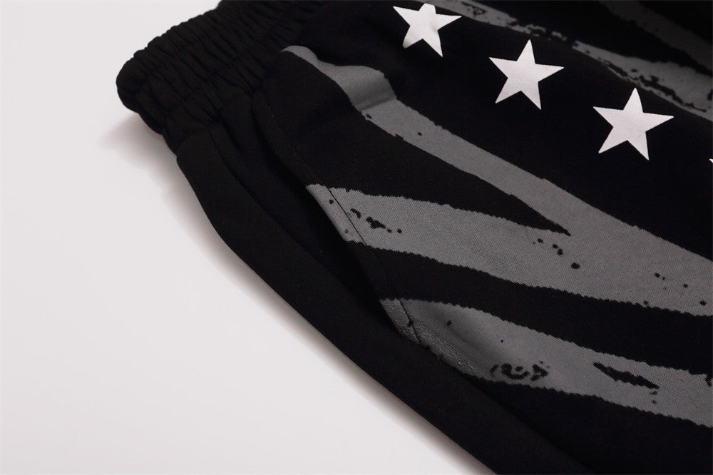 Men's Wide-Leg Sweatpants with Star, Stripe & Heraldic Crest Print