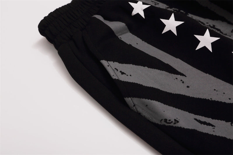 Men's Wide-Leg Sweatpants with Star, Stripe & Heraldic Crest Print