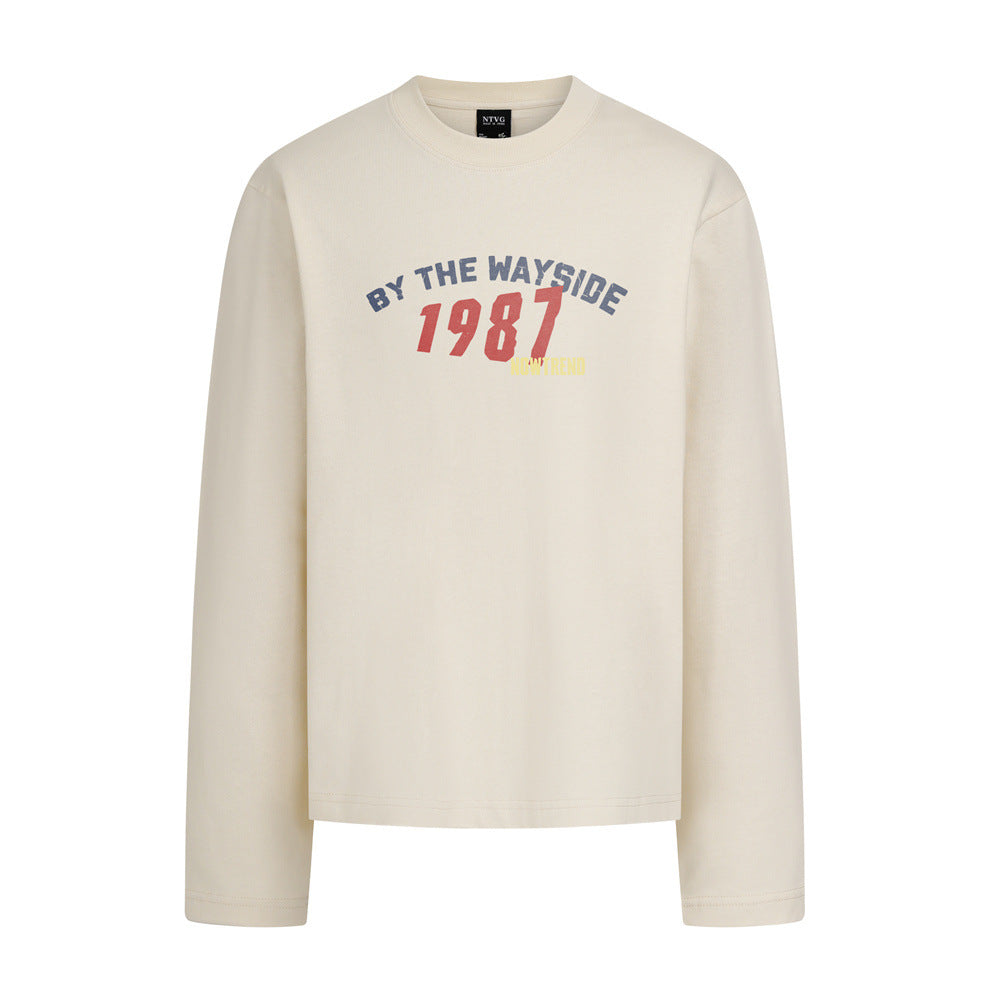 Long Sleeve T-Shirt with 1987 Varsity Graphic, Relaxed Fit Crew Neck
