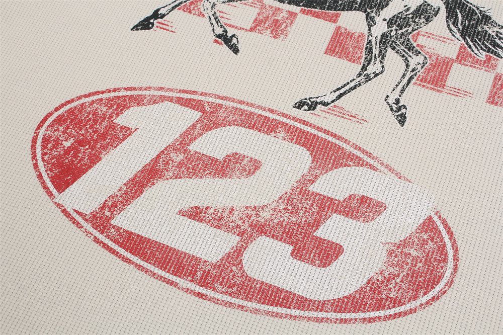 Racing Horse Graphic Long Sleeve Waffle Shirt – Colorblock Motorsport Print Top