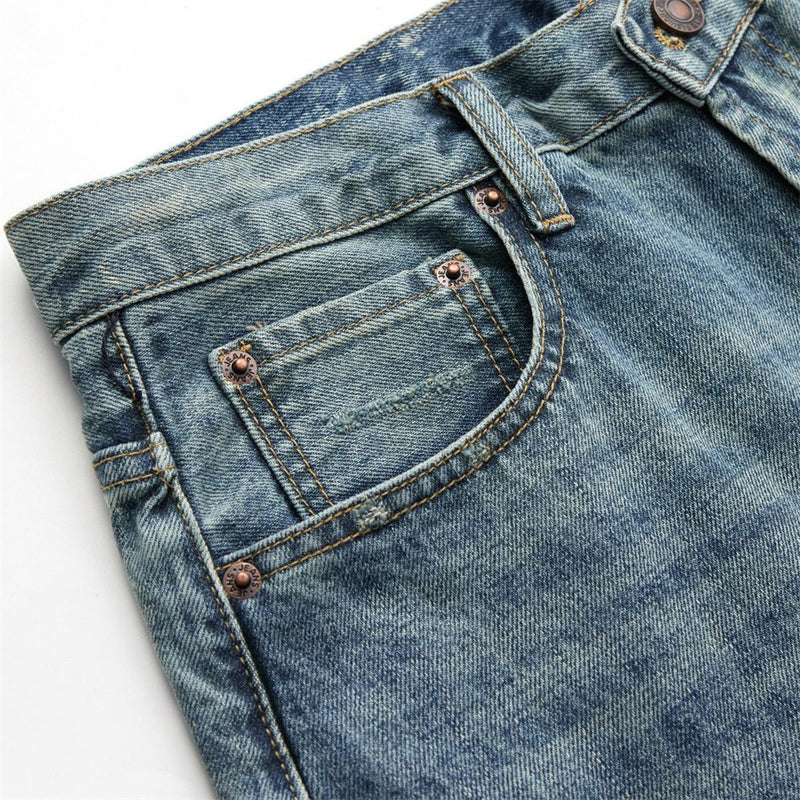 Wide-Leg Washed Vintage Blue Jeans – Men's Relaxed Straight Denim