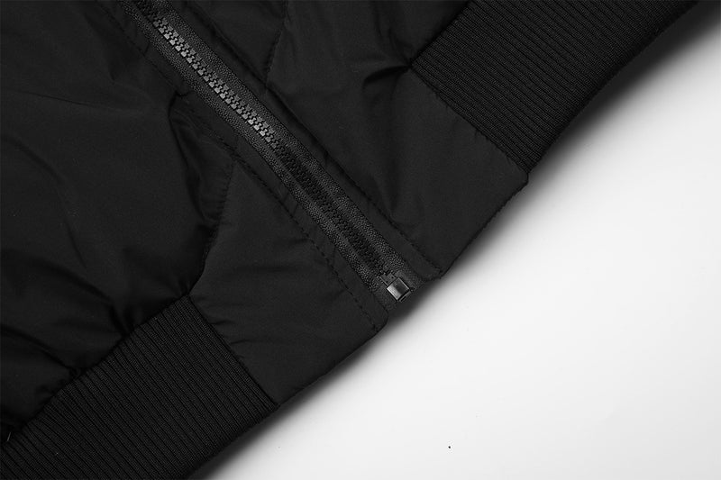 Puffer Bomber Jacket with Faux Fur Hood – Diagonal Quilted Short Winter Coat