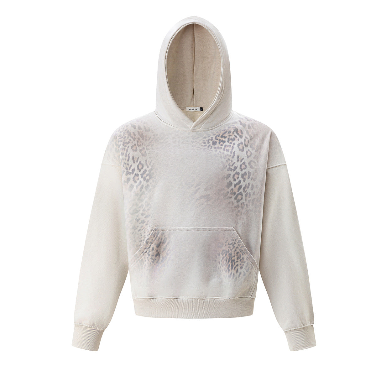 Sweat à capuche oversize à dégradé imprimé léopard, beige, avec poche kangourou et poignets côtelés