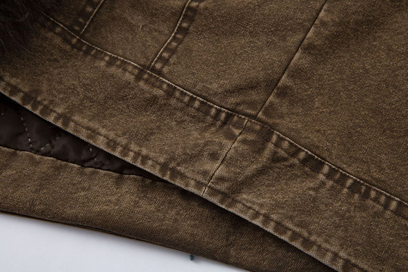 Sherpa Lined Denim Jacket with Fur Collar & Toggle Clasps