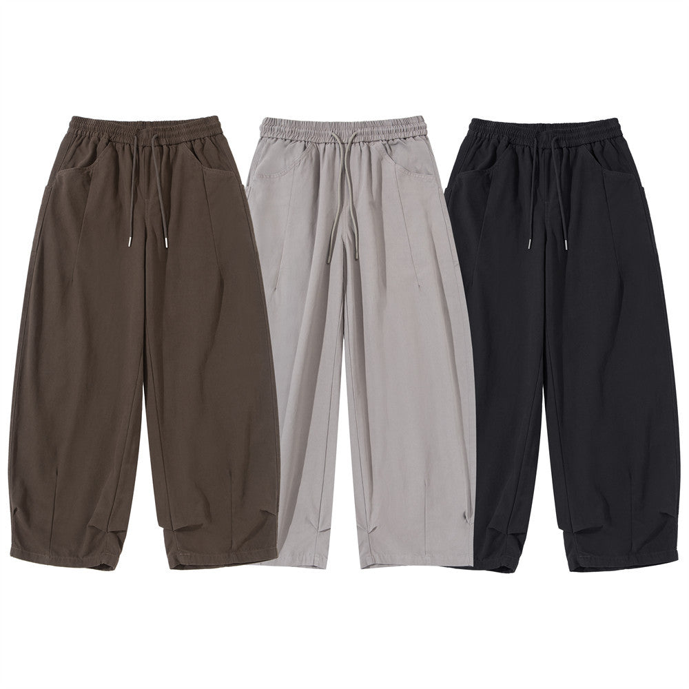Wide Leg Cargo Pants Men – Loose Fit Pleated Drawstring Trousers
