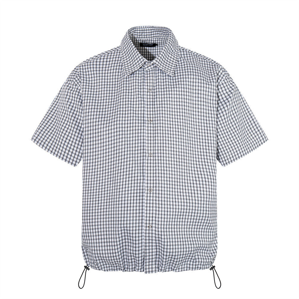 Men's Plaid Short Sleeve Shirt with Drawstring Hem | Oversized Workwear Style
