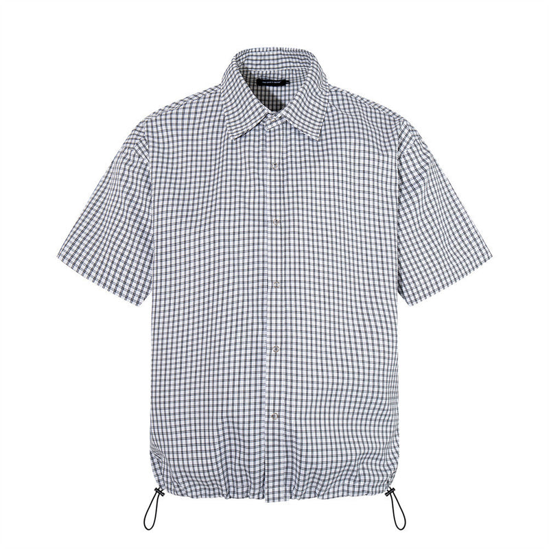 Men's Plaid Short Sleeve Shirt with Drawstring Hem | Oversized Workwear Style