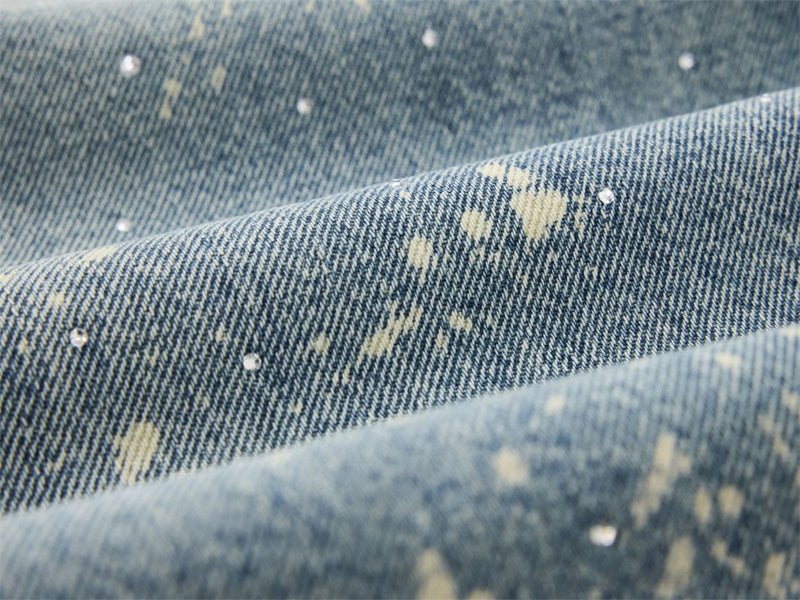 Wide-Leg Paint Splatter Jeans – Men's High-Street Light Blue Washed Denim