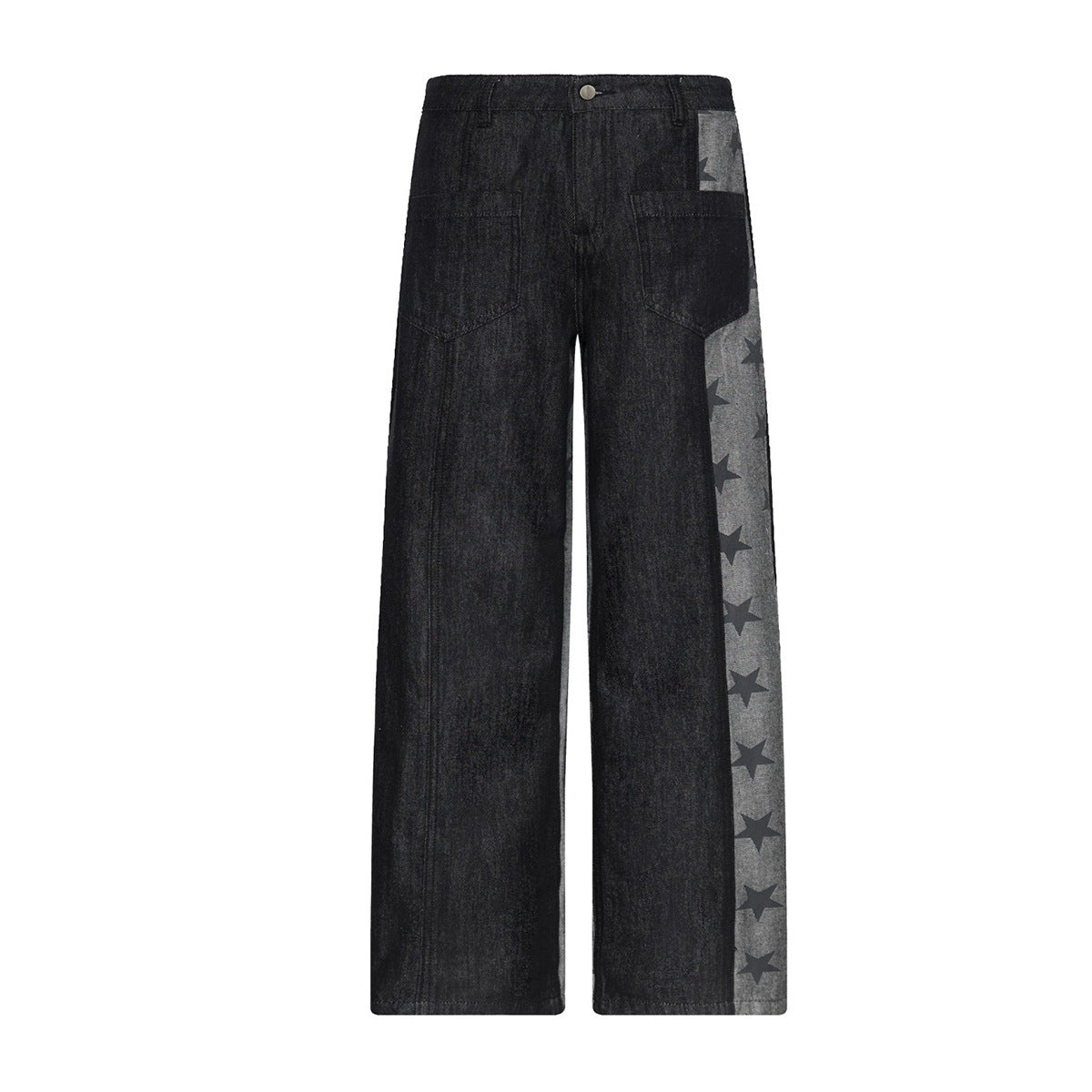 Jean noir super baggy – Denim large à empiècements et imprimé étoiles