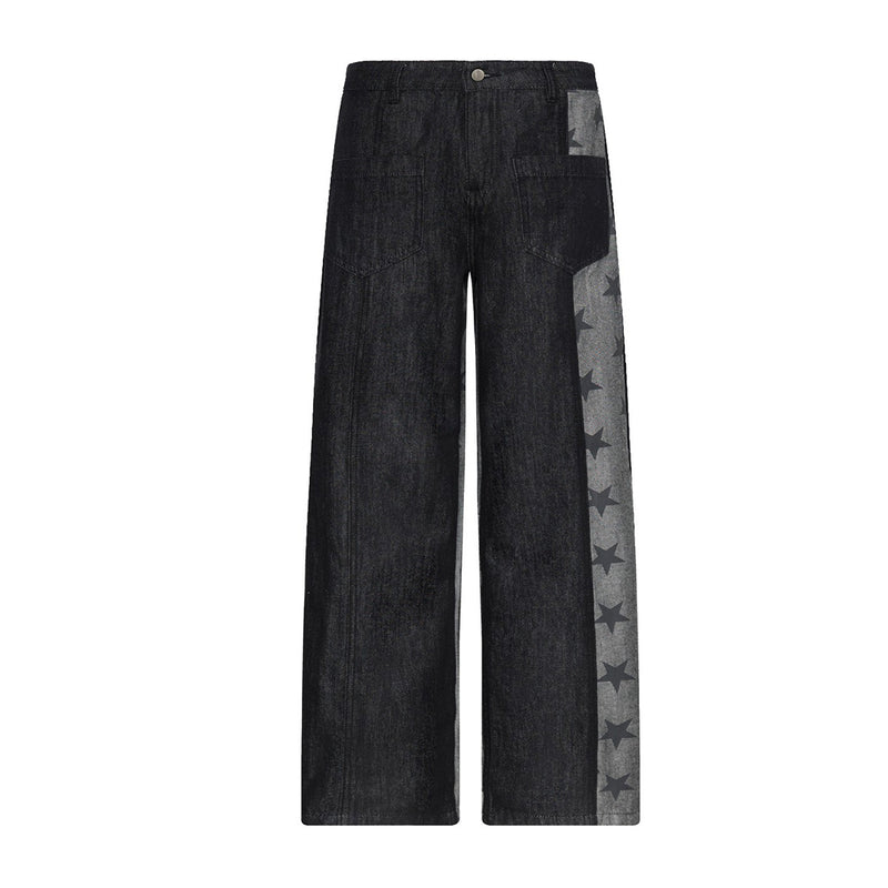 Jean noir super baggy – Denim large à empiècements et imprimé étoiles