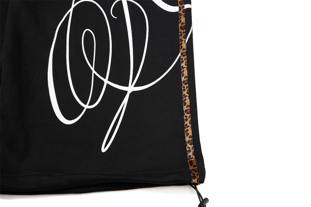 Wide-Leg Sweatpants with Leopard Side Tape & Script Print – Men's Streetwear