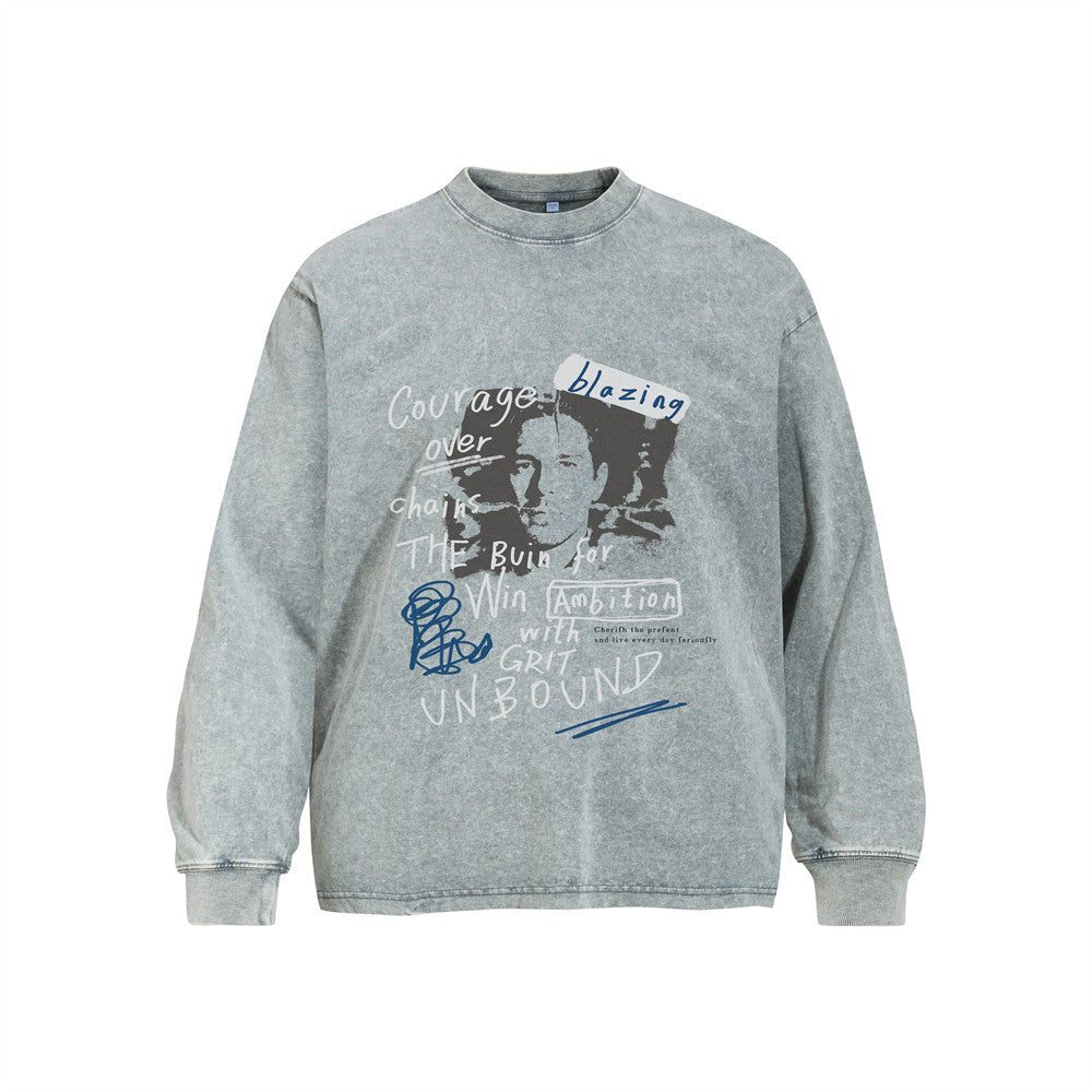 SEAKOFF Men's Vintage Washed Oversized Long Sleeve Graphic Tee