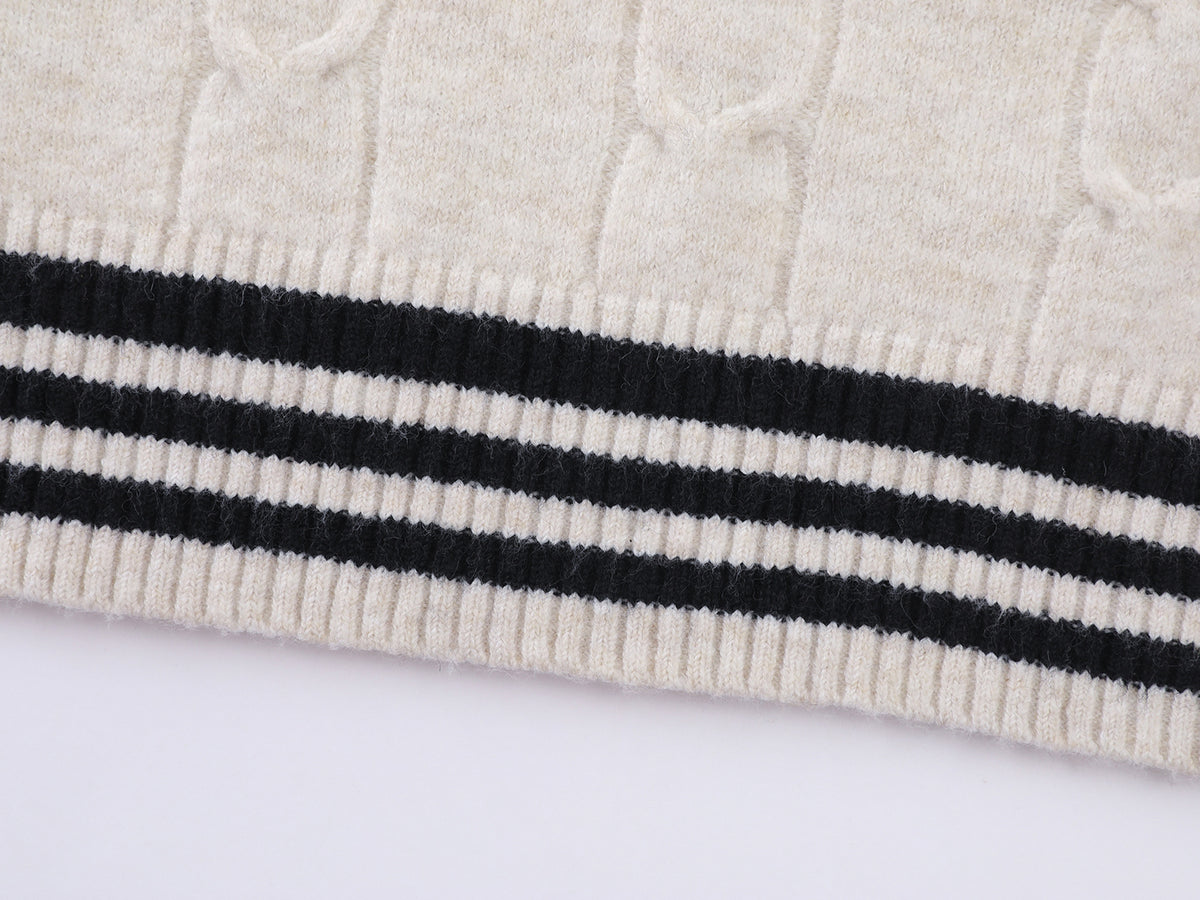 Cable Knit V-Neck Varsity Sweater – Number 8 Collegiate Pullover