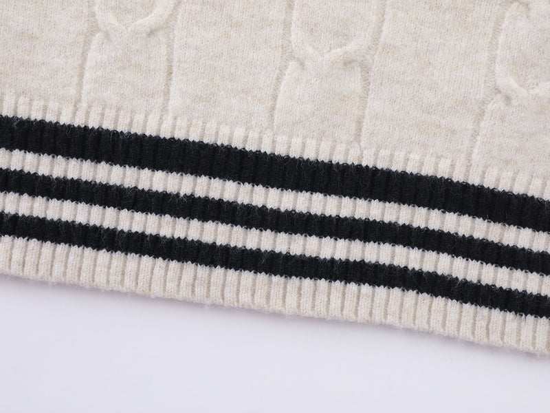 Cable Knit V-Neck Varsity Sweater – Number 8 Collegiate Pullover