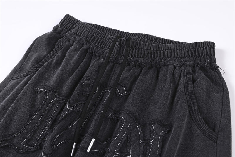Pantalon de survêtement à jambes larges avec appliqué de lettres gothiques – Streetwear vintage délavé à l’acide