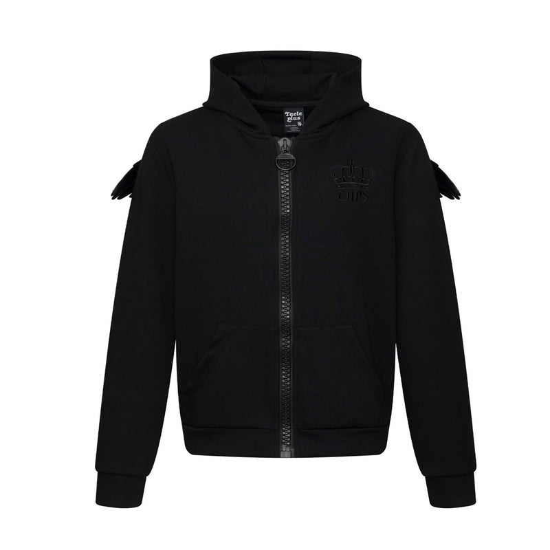 Angel Wings Zip-Up Hoodie with Crown Embroidery & Oversized Zipper