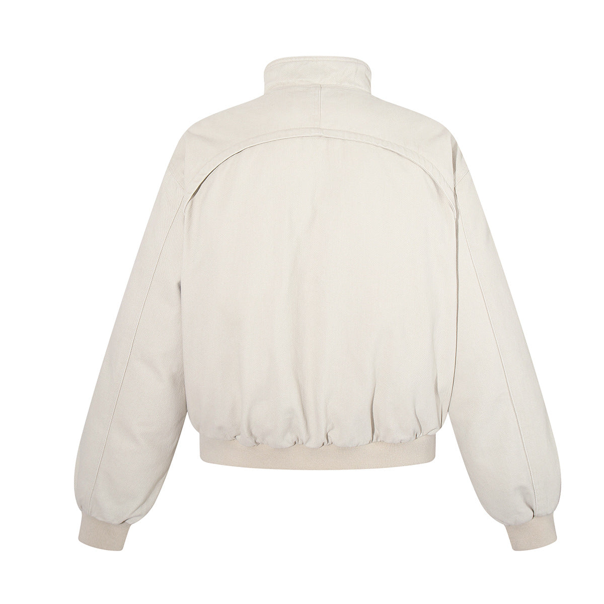 Men's Padded Bomber Jacket – Stand Collar, Full-Zip, Cream